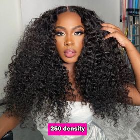 13x4 Hd Lace Frontal Wig Deep Water Wave 250 Density Curly Human Hair Pre plucked Lace Front Wigs For Women Brazilian (Density: 180%, Stretched Length: 28inches)