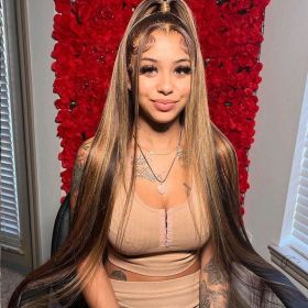 Honey Blonde Highlight Wig Stralght Lace Front Wig Human Hair 13x4 Colored Human Hair Wigs 13x6 Hd Lace Frontal Wig (Hair Color: 13x4 Lace Wig, Stretched Length, Density: 22INCHES, 150%)