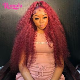 Burgundy 13x6 Hd Lace Frontal Human Hair Wig 13x4 Curly Wigs Remy Pre Plucked Wigs For Women Brazilian Deep Wave Frontal Wig (Stretched Length, Density: 36inches, 150%, Color: 13x4 Frontal Wig)