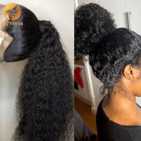 360 Full Lace Wig Human Hair Pre Plucked 13x4 Lace Frontal Wigs For Women 34 32 30 Inch Hd Curly Deep Water Wave Lace Front Wig (Density: 360 HD Lace Wig 180, Stretched Length: 34inches)